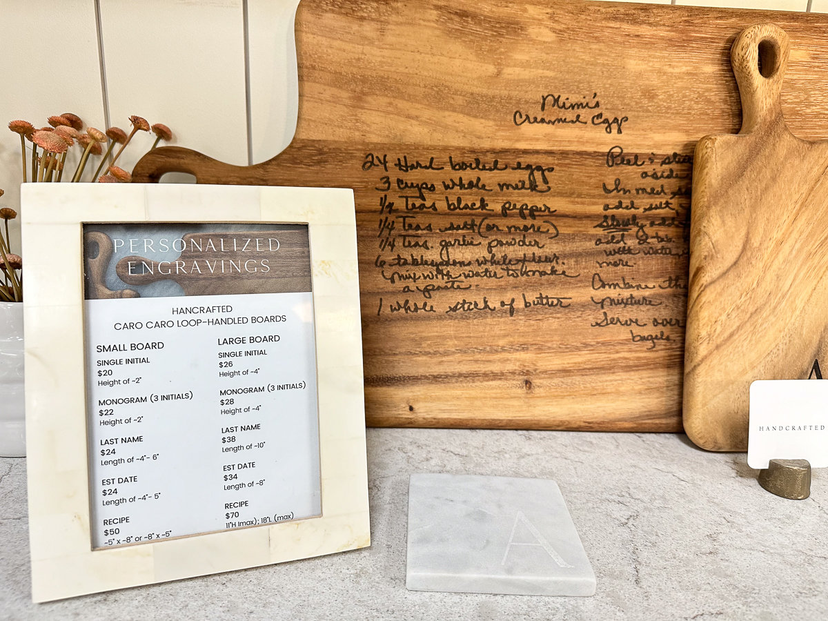 personalized cutting board with price sign